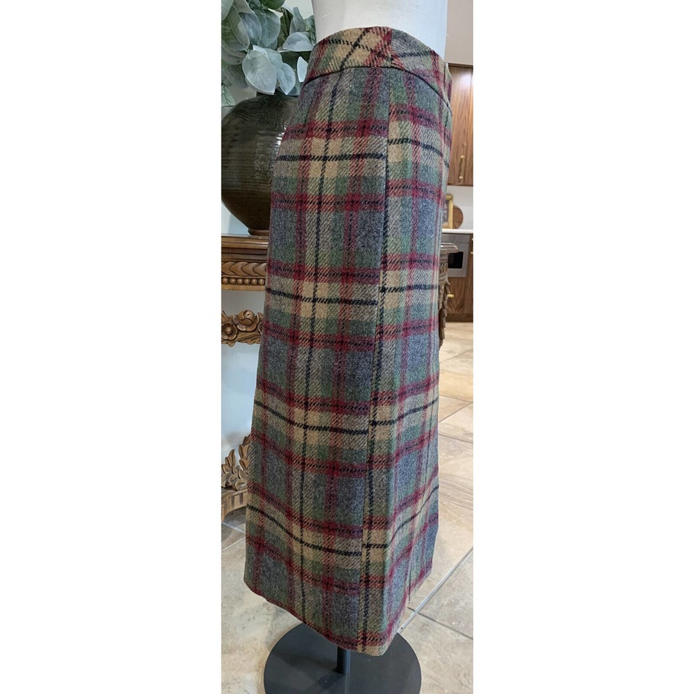 Savannah women 10 tan plaid wool button front vintage midi Straight skirt - Picture 4 of 10